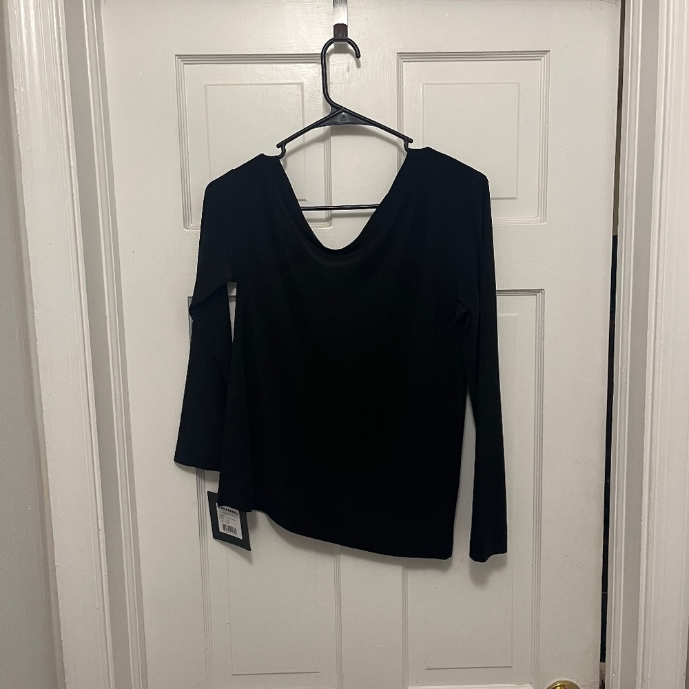 Norma Kamali Black Long Sleeve Drop Shoulder Top Size M/38